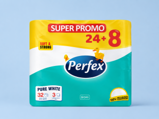 Toaletní papír Perfex 24+8, 32 ks, 3vr., celulóza, bílý (050310)